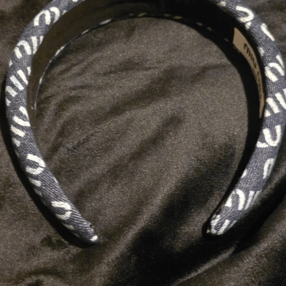 Miu Miu Navy and Silver Logo Headband